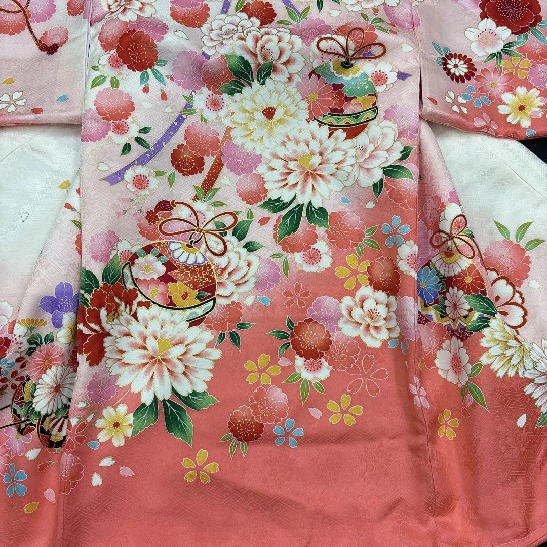 新品正絹産着（お祝着）最高級京友禅伝統多色染、刺繍、本金入り古典四季花鈴に古典文