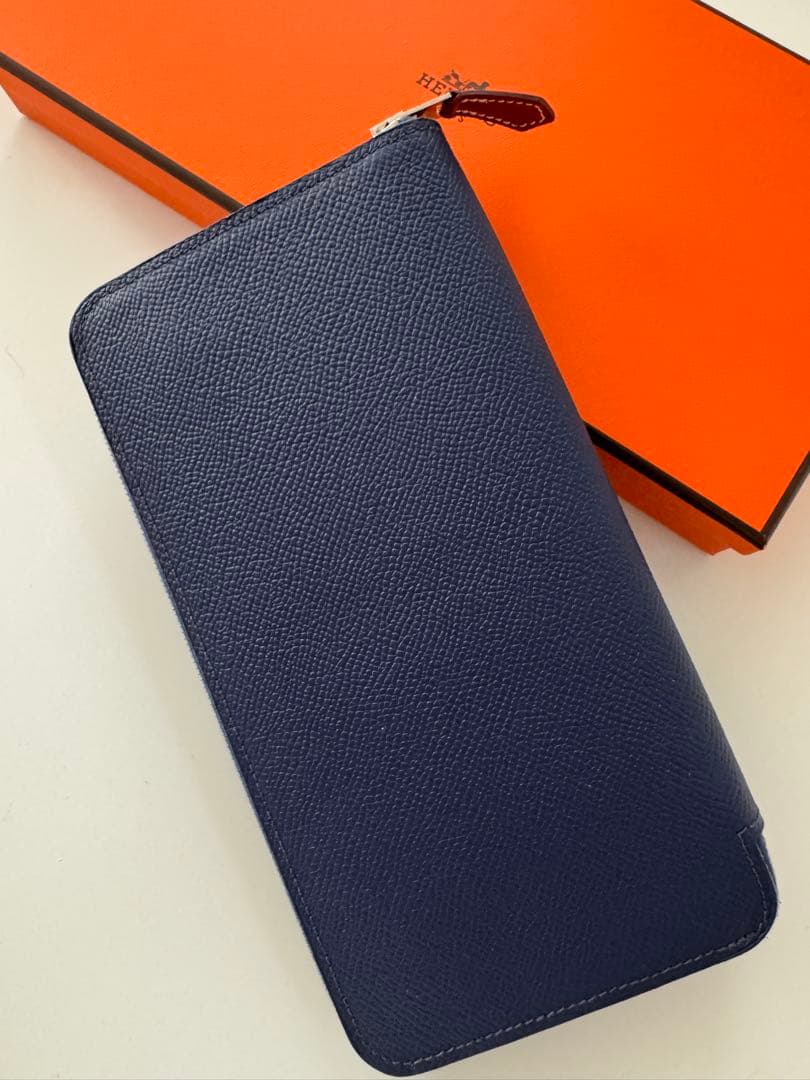 HERMES エルメス 長財布 シルクイン ネイビー