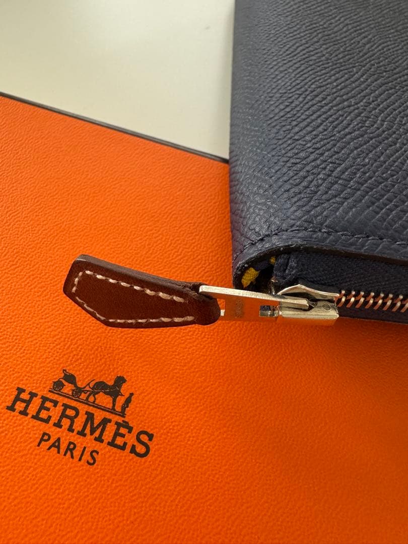 HERMES エルメス 長財布 シルクイン ネイビー