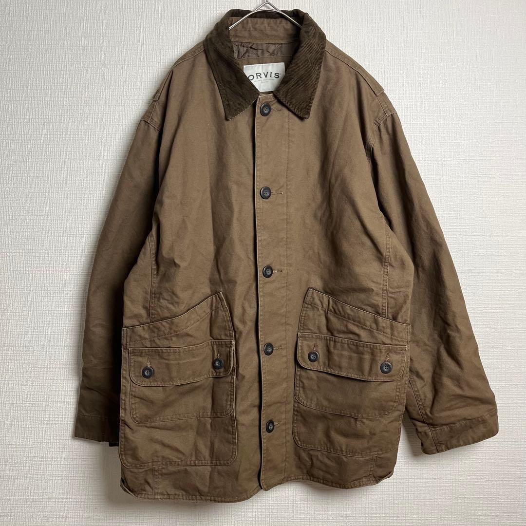 593 ORVISコーデュロイ襟・キルト裏地・多層ポケット・ハンドウォーマー・L