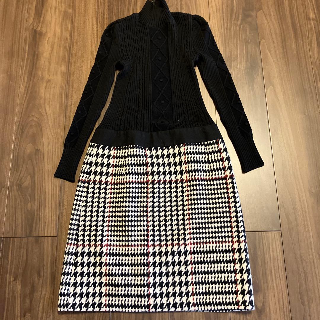 M'sニットトップス チェック柄スカート 38