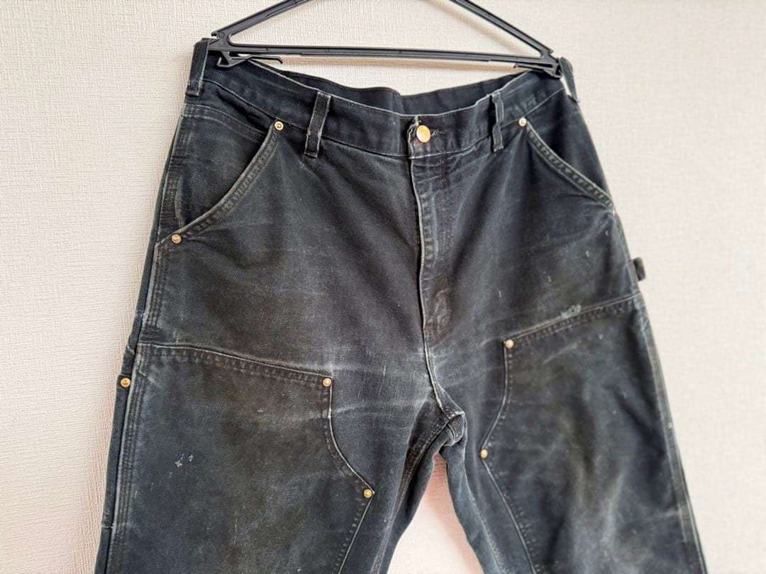 超スペシャル 34X32 W34 カーハート ダブルニー パンツ ブラック 黒