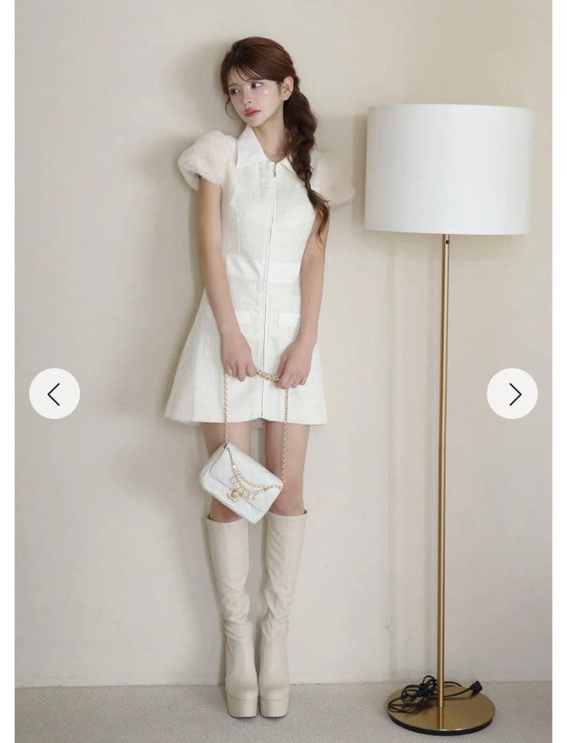 新品タグ付き Randy 2wayカービーツイードワンピース ホワイト M