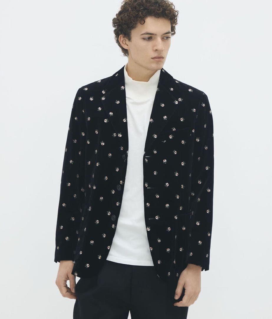 【タイムセール】 CABaN ベロア ローズプリント テーラードジャケット