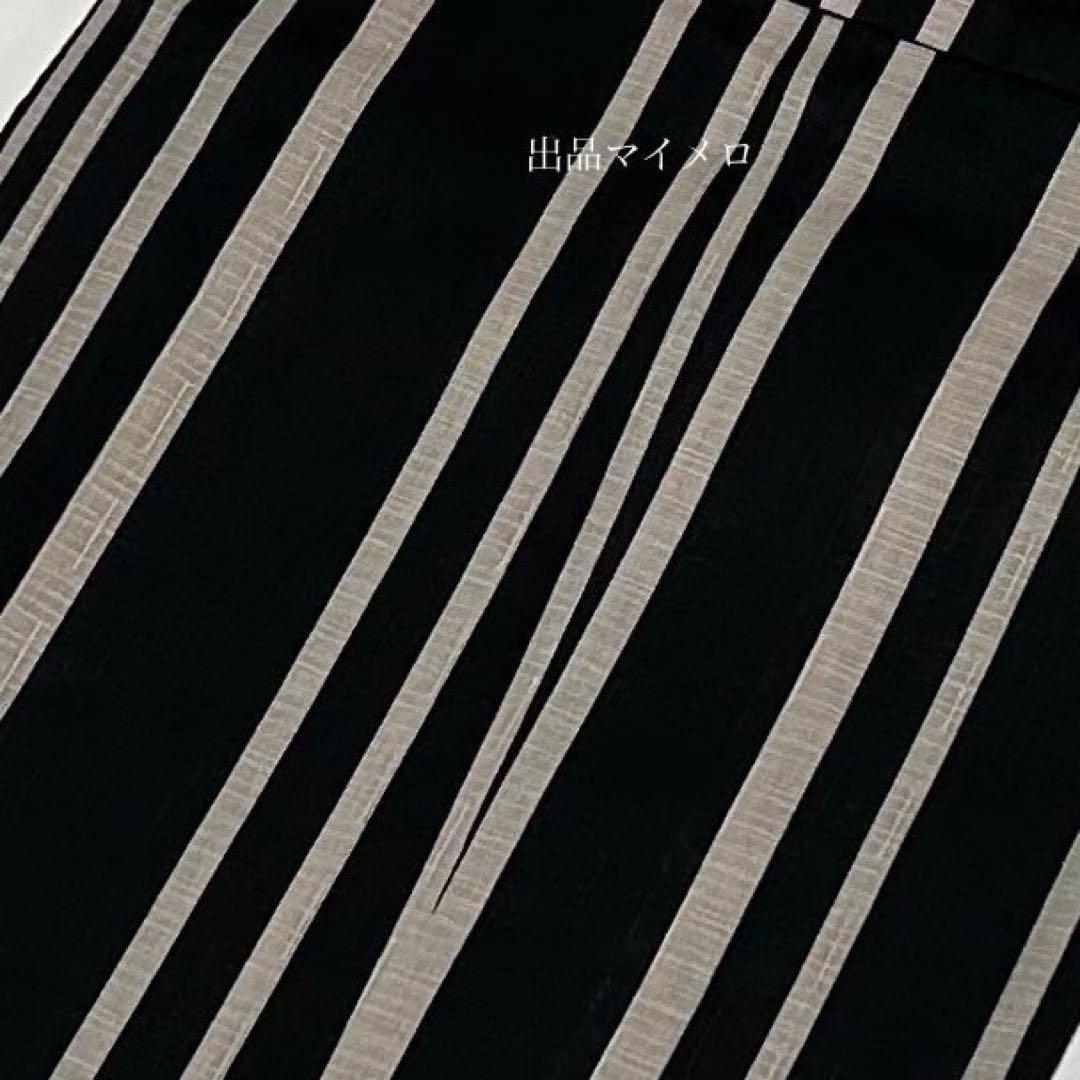 浴衣　綿麻　粋な夏着物　縦縞　黒　兵児帯　プリーツ　2点　0704④