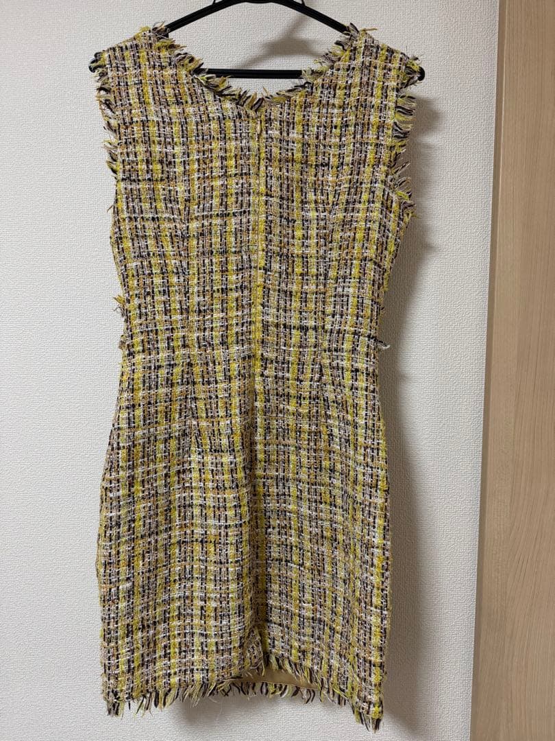 ROBE de FLEURS Glossyツイードフロントジッパーミニドレス　M