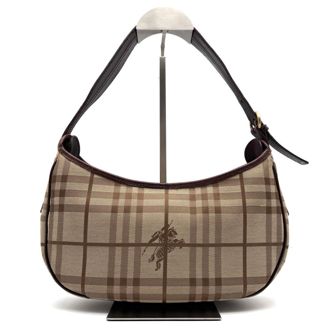 美品 バーバリー ワンショルダーバッグ ノバチェック ホースロゴ ベージュ