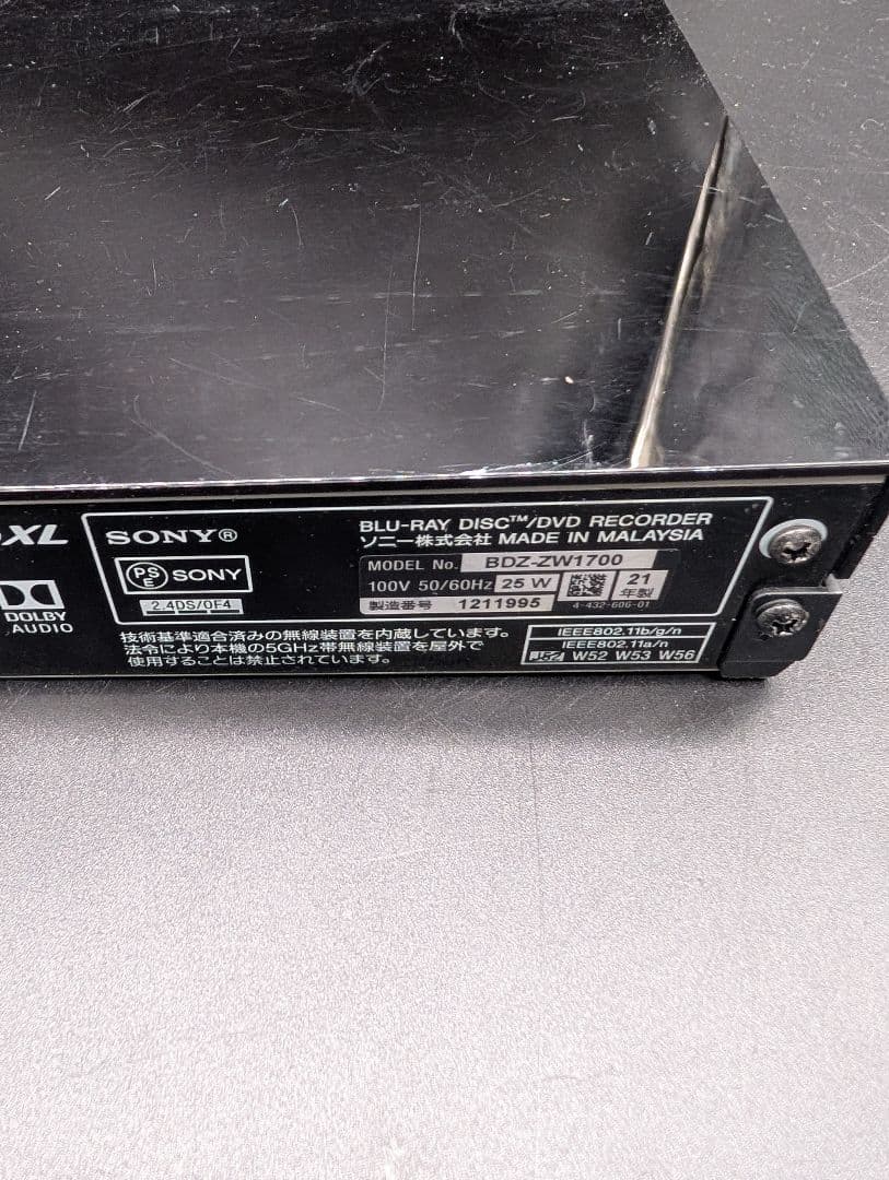 【動作確認済】SONY 4K対応 ブルーレイレコーダー　BDZ-ZW1700