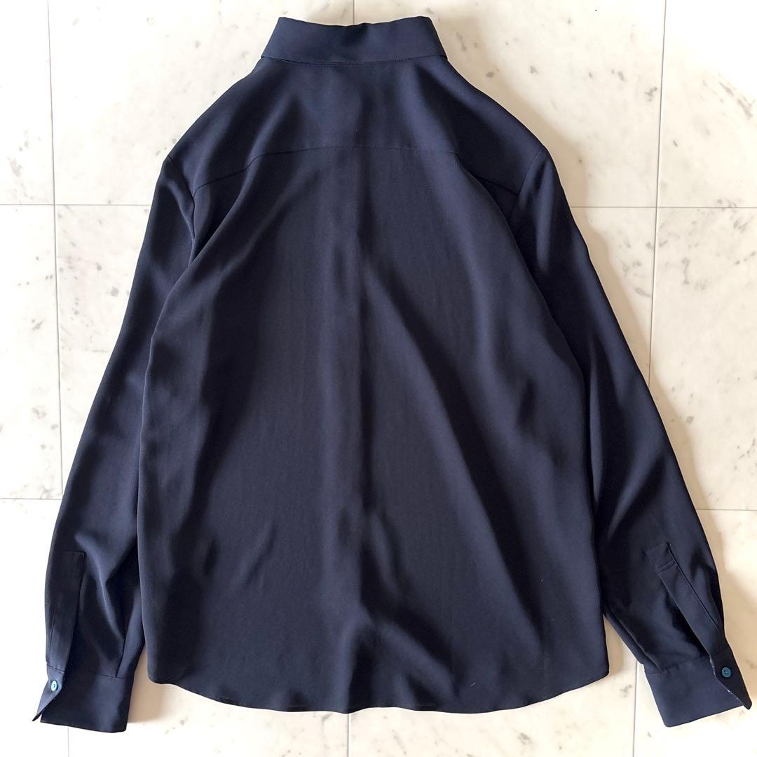 美品 ピーエス ポールスミス とろみブラウス 洗える ネイビー 42 XL 濃紺