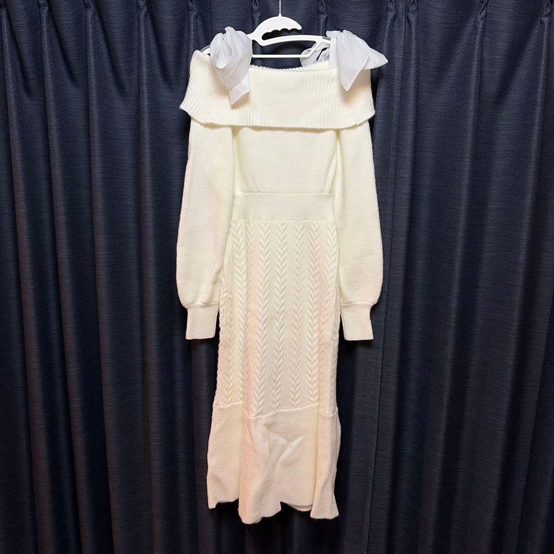 【新品未使用】WILLSELECTION ホワイトロングニットワンピース リボン