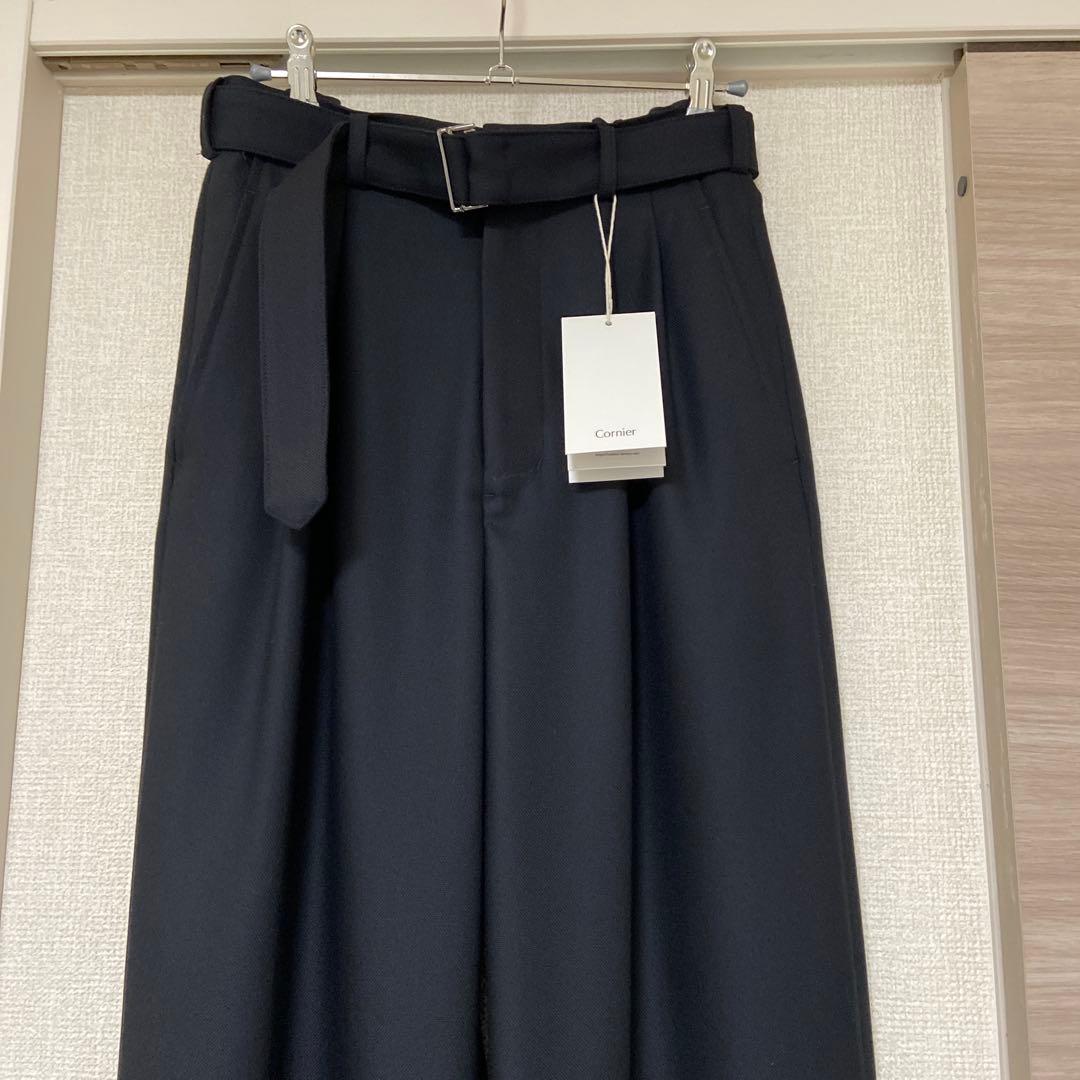 パンツ cornier Super140's WOOL MAT BELTED PANTS