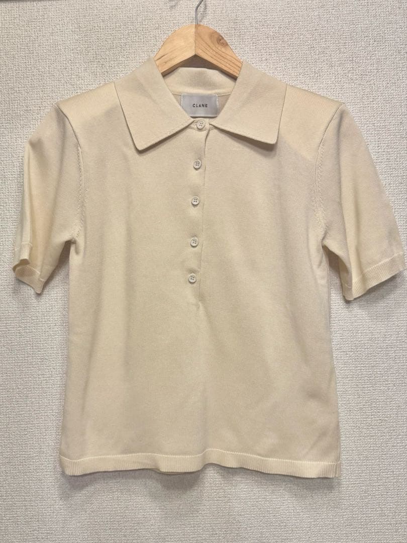 moca　SHOULDER PADS POLO KNIT TOPS