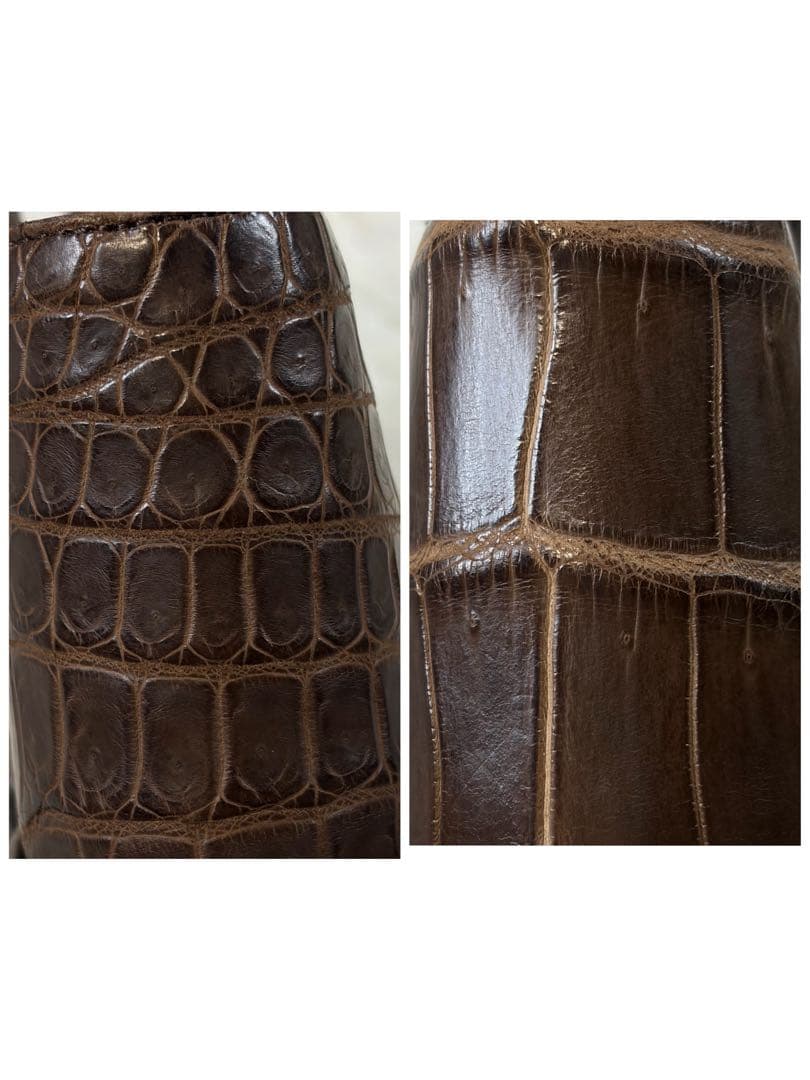 極美品✨JRAタグ センター取り マットクロコダイル トートバッグ 腹ワニ 濃茶