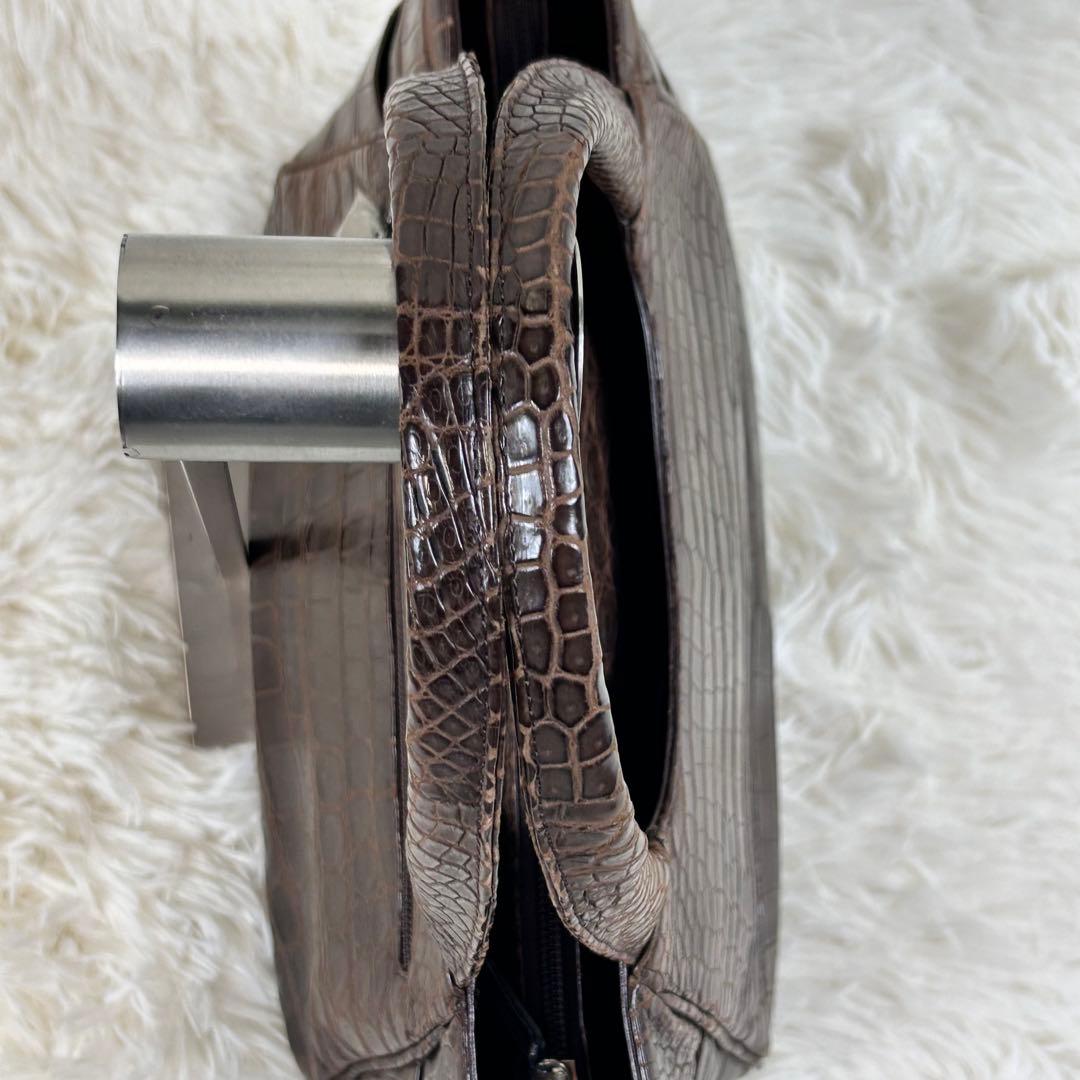 極美品✨JRAタグ センター取り マットクロコダイル トートバッグ 腹ワニ 濃茶