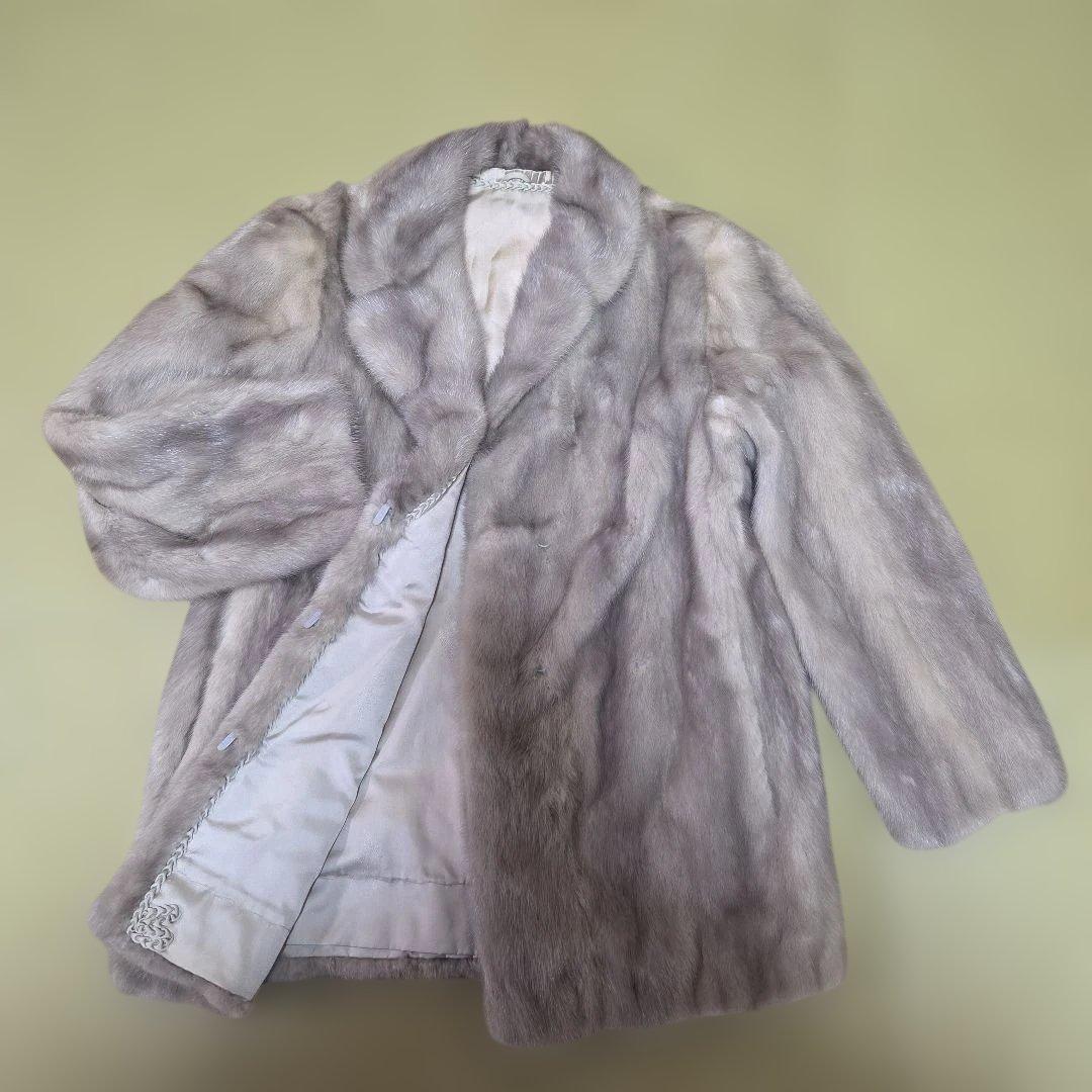 グレージュ ミンクコート 着丈77 本毛皮 高級 リアルファー 11号