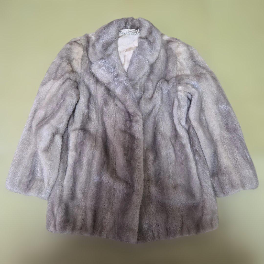 グレージュ ミンクコート 着丈77 本毛皮 高級 リアルファー 11号