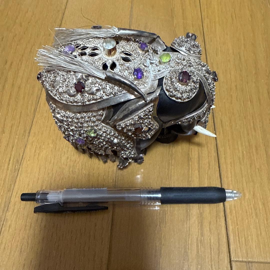 【木彫り象　シルバー装飾】ゾウの置物　スリランカ　当時物　蔵出し品