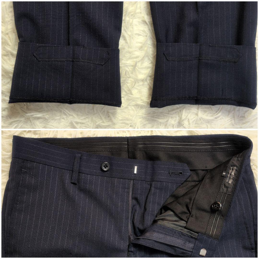 【コムサイズム✨3ピース✨S】スーツ セットアップ ストライプ 背抜き 夏用