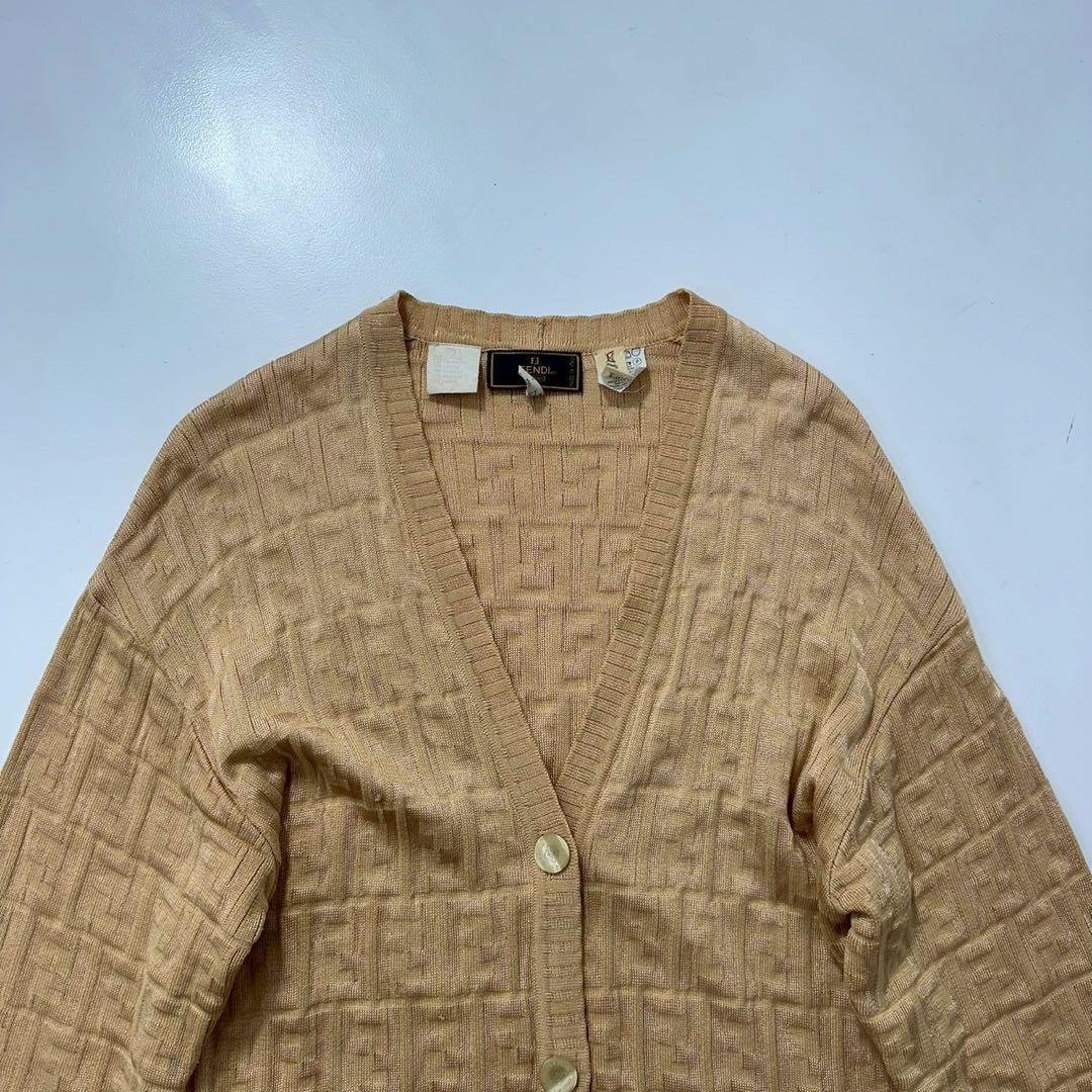 フェンディ ズッカ柄 ニットカーディガン ブラウン系 イタリア製 地模様