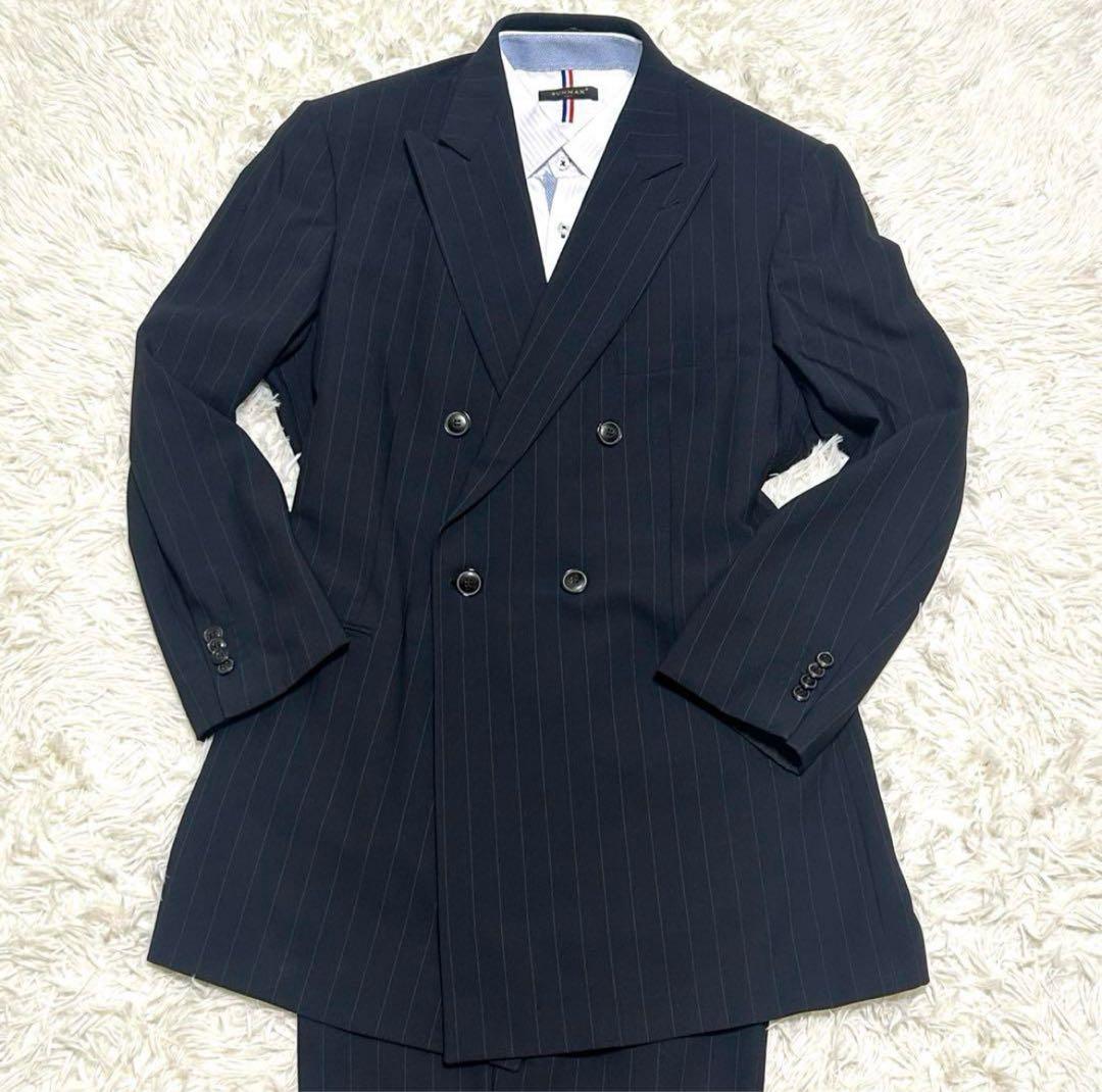 美品　ジョルジオアルマーニ　スーツ　56 ネイビー系　ストライプ　ダブル