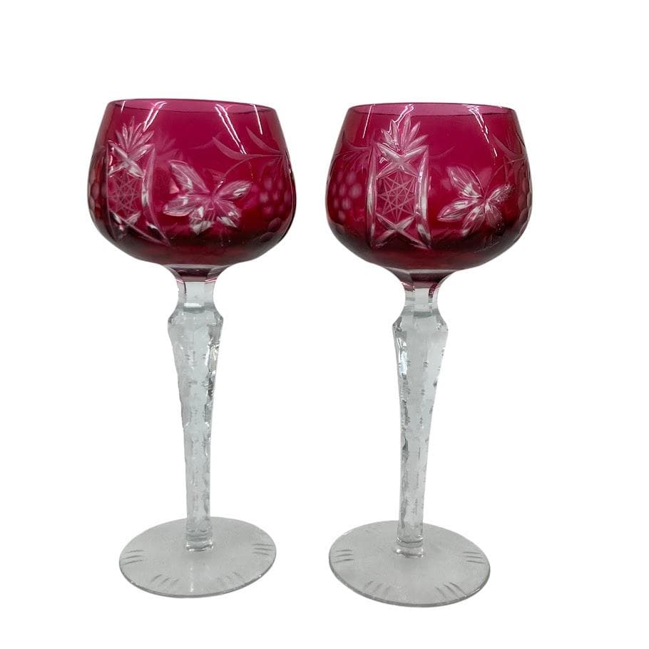 クリスタルガラス デキャンタ グラスセット 切子 クランベリー色