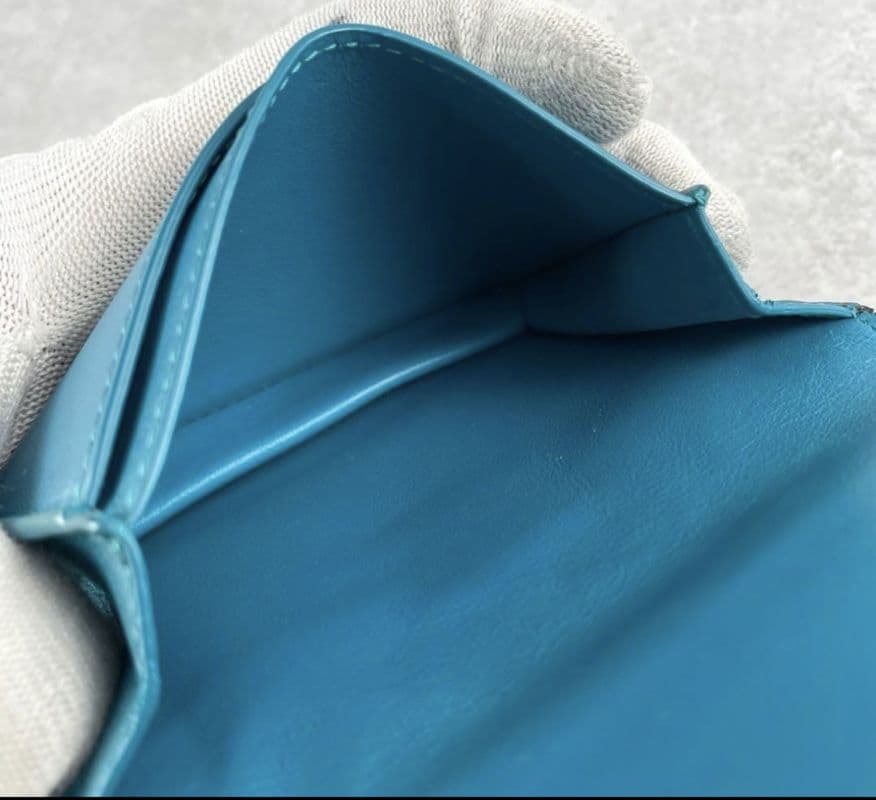 【美品 RFID内蔵】ボッテガヴェネタ カードケース マキシ イントレ 茶 水色