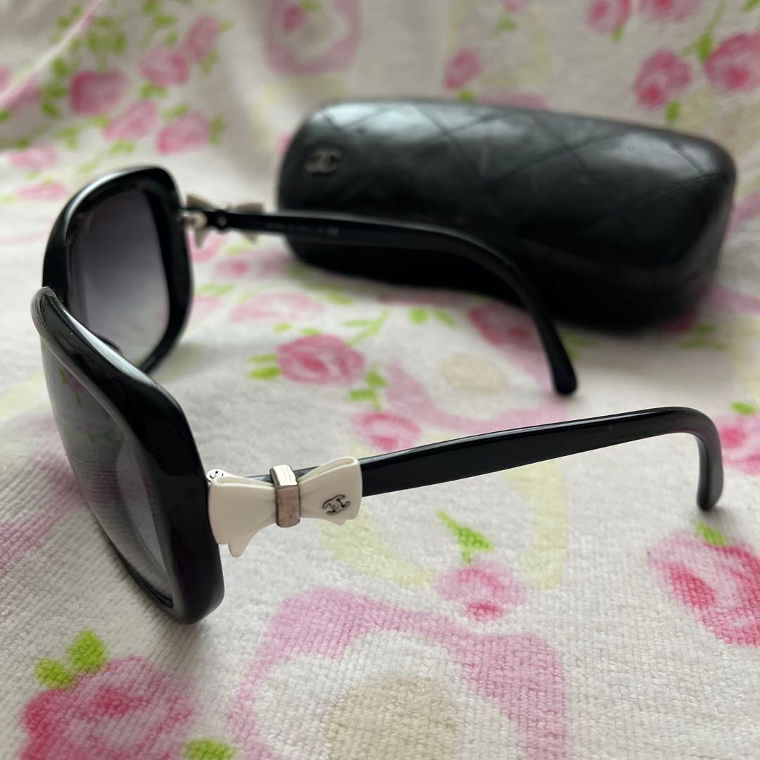 シャネル ブラック サングラス黒　リボン白CHANEL