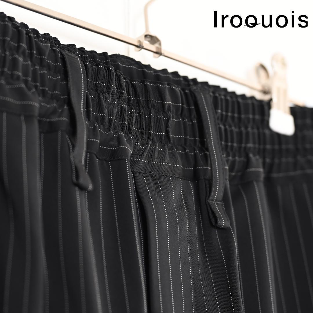 美品 Iroquois イロコイ スラックス パンツ ブラック ストライプ