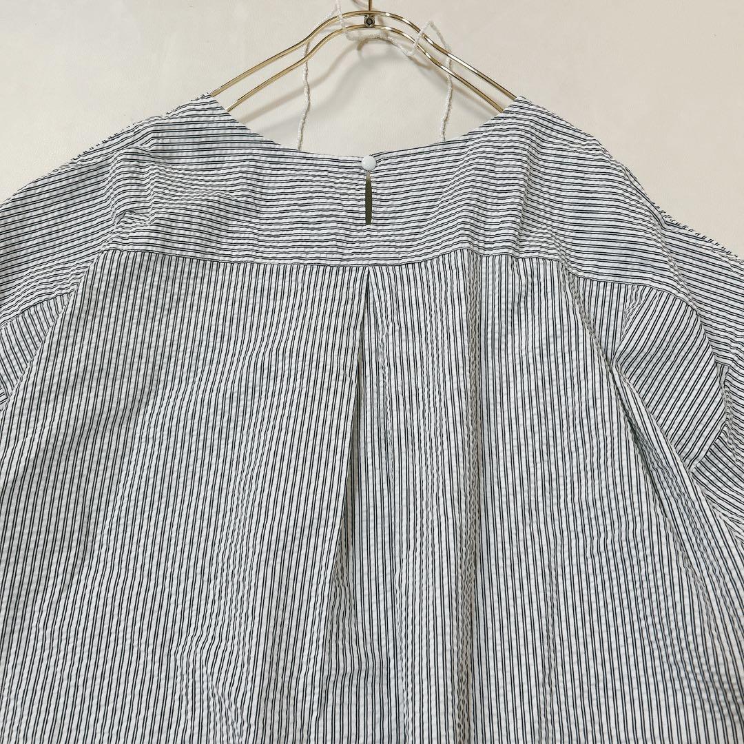 大きいサイズ13+ レリアン　サッカー生地　ストライプチュニック　ロングシャツ