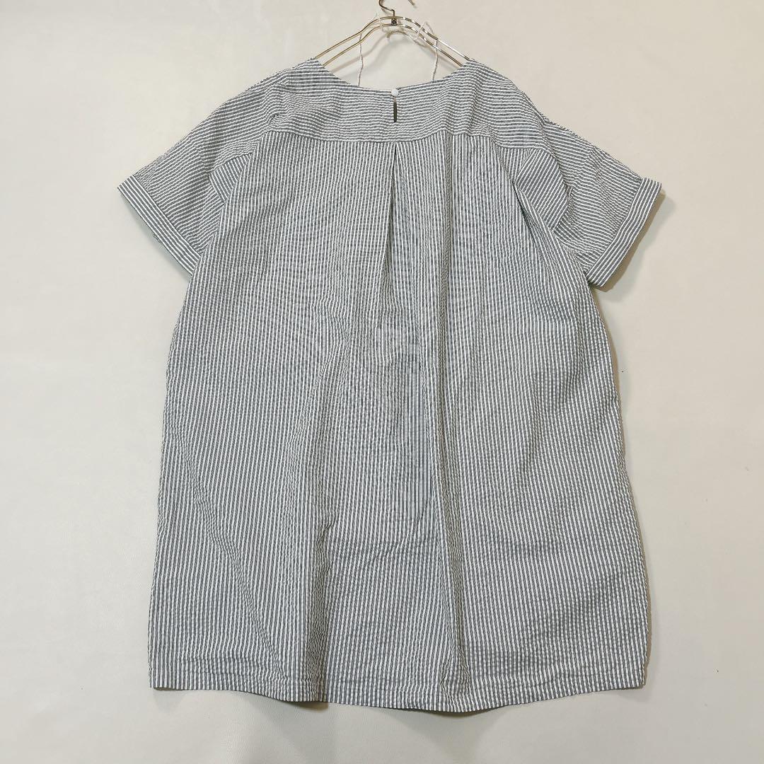 大きいサイズ13+ レリアン　サッカー生地　ストライプチュニック　ロングシャツ