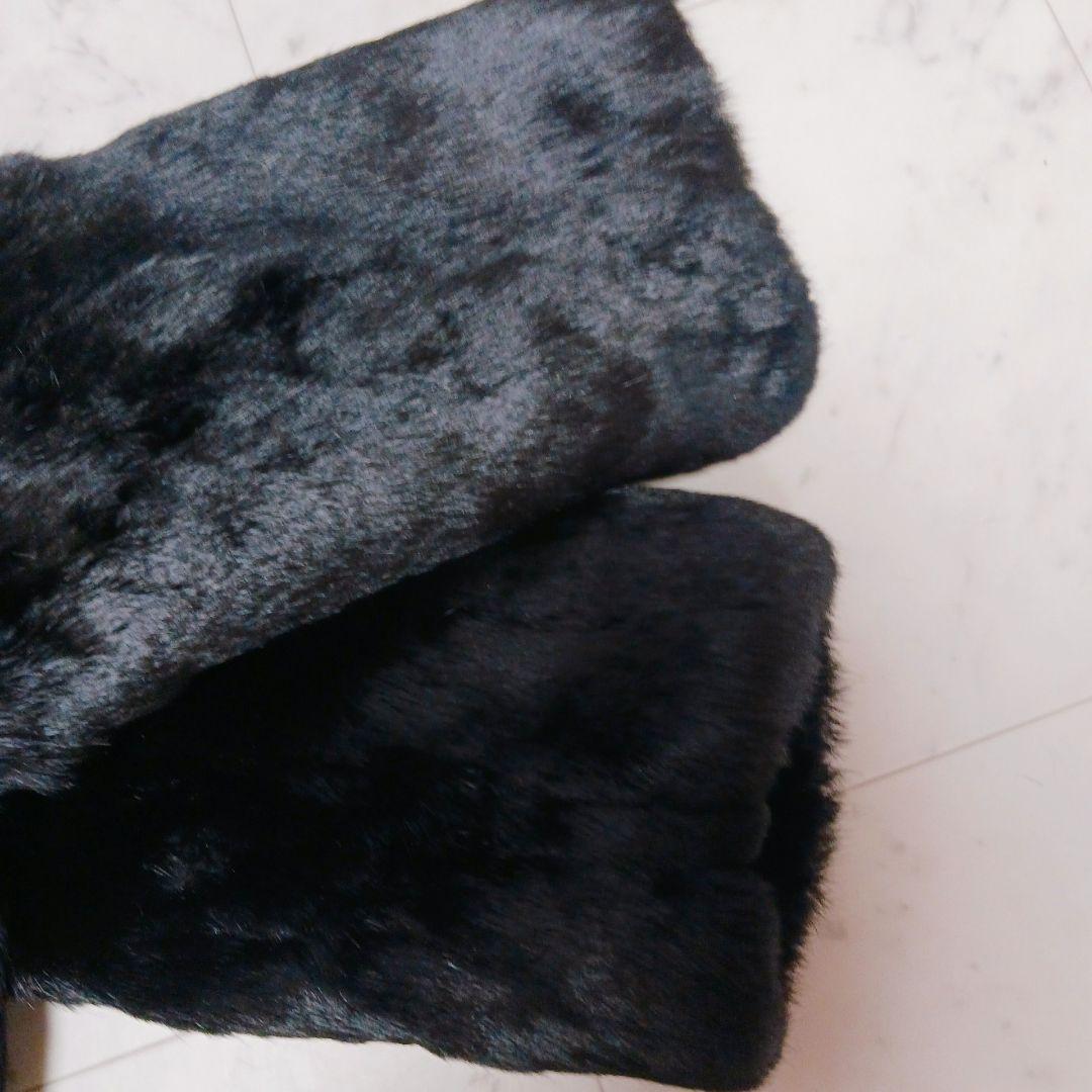 ラビットファー コート M ブラック フード付 毛皮 リアルファー ジップアップ