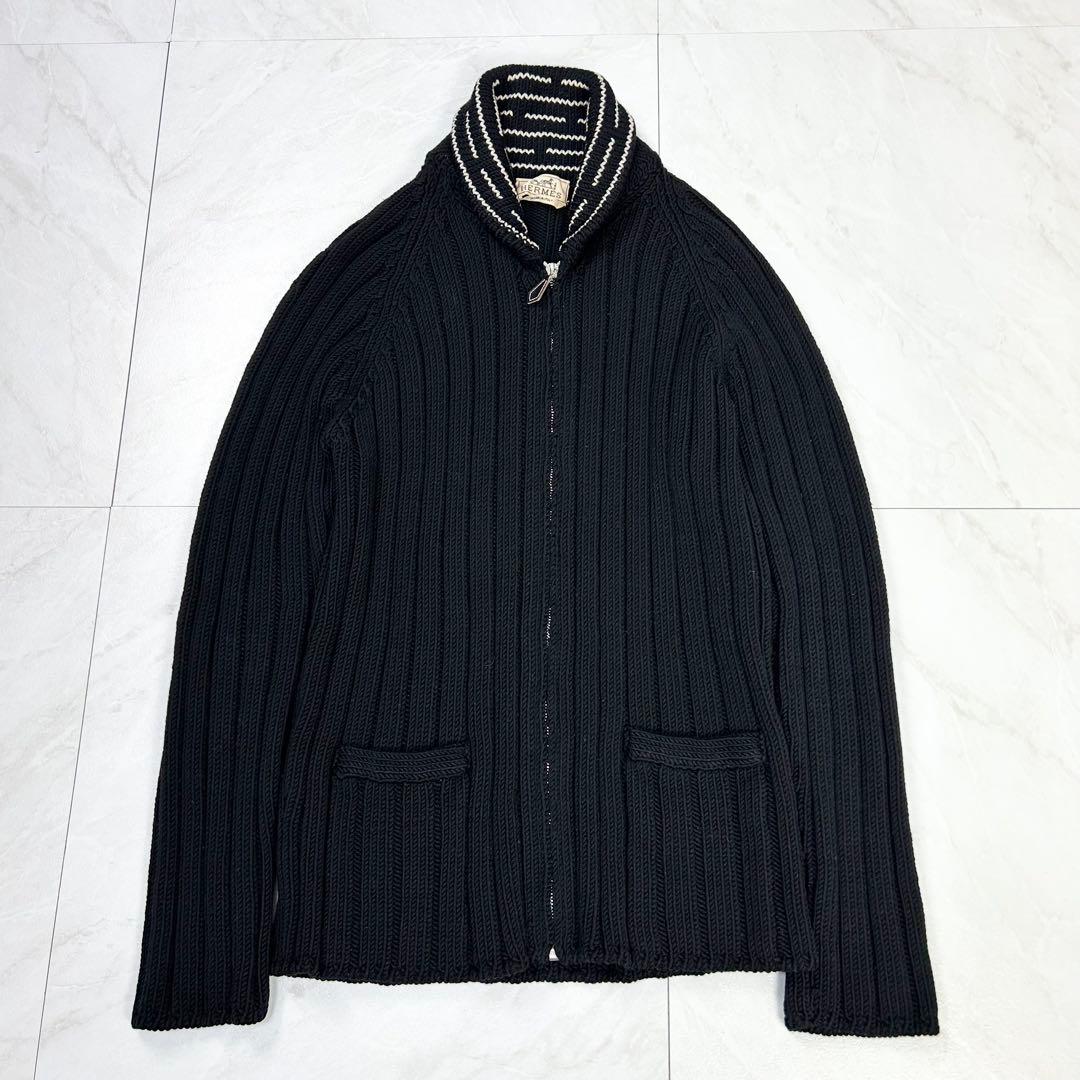 名作 HERMES ドライバーズニット フルジップ ローゲージ ジャケット S黒