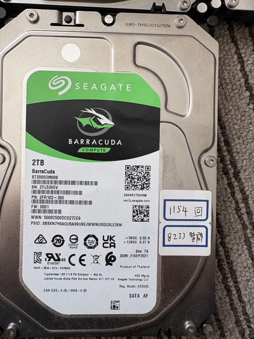 HDD 2TB 5枚セット 3.5インチ 動作確認済み　動作良好