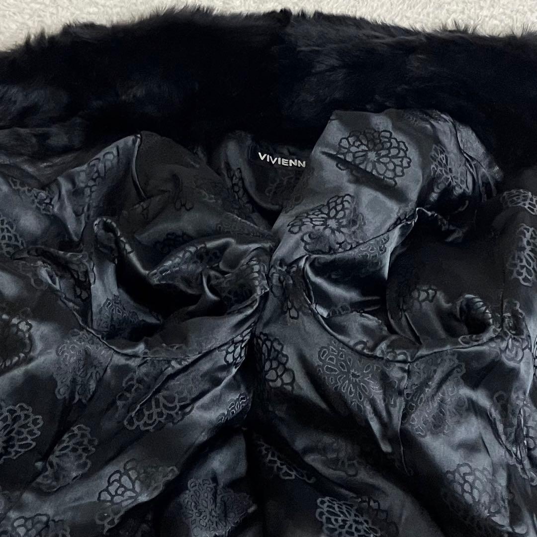 ヴィヴィアンタム　レッキスラビット　ラムレザー　ロングコート　裏地花柄　ブラック