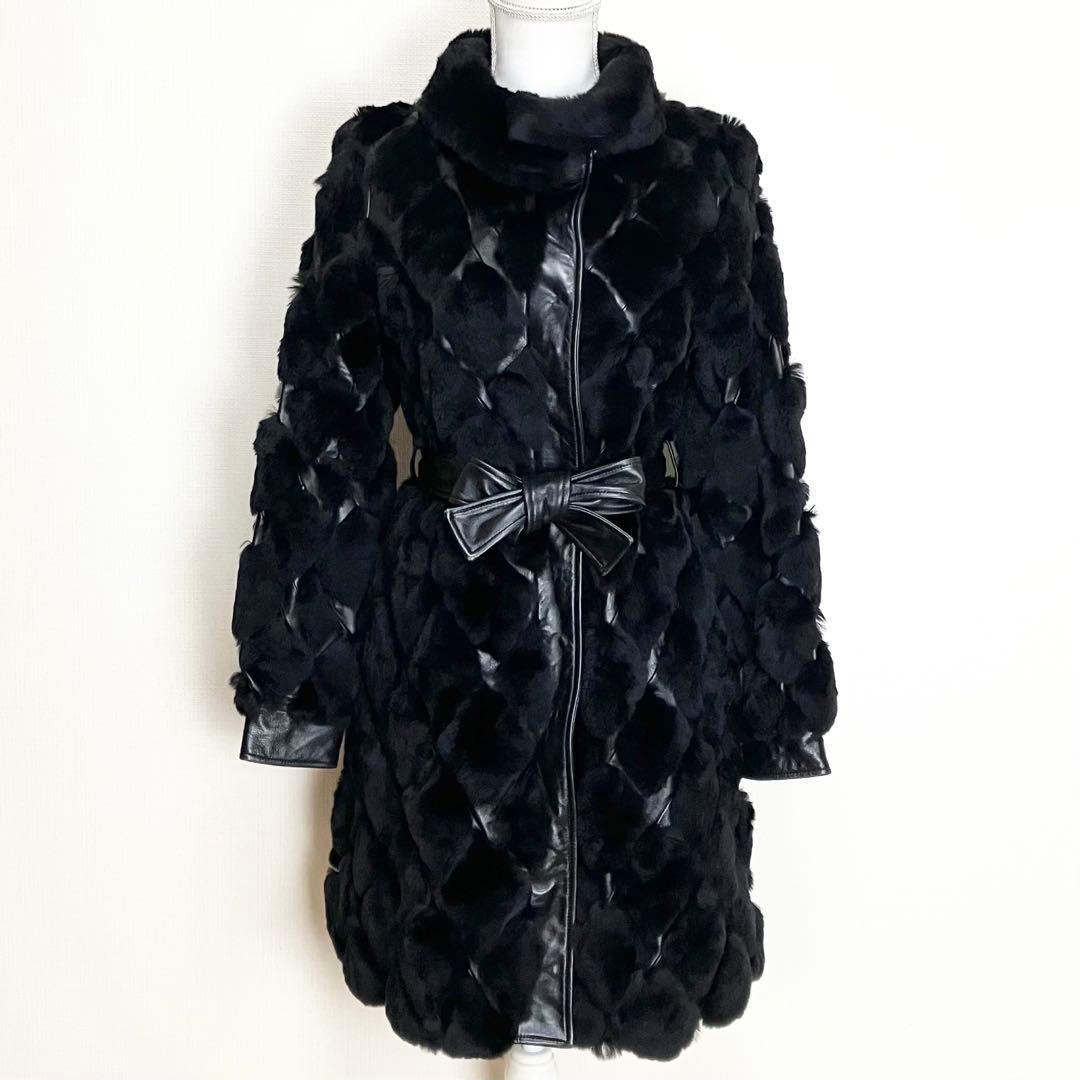 ヴィヴィアンタム　レッキスラビット　ラムレザー　ロングコート　裏地花柄　ブラック