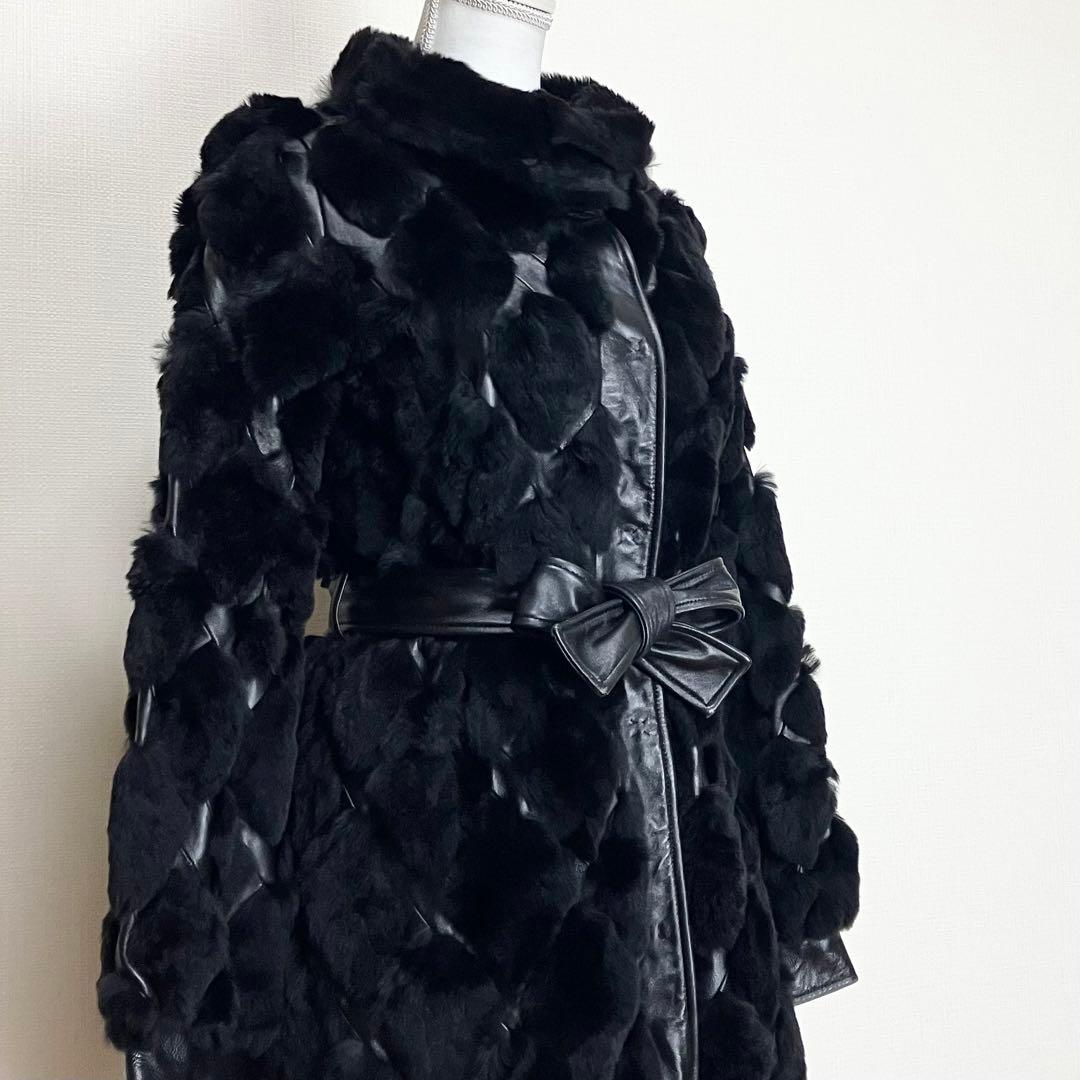 ヴィヴィアンタム　レッキスラビット　ラムレザー　ロングコート　裏地花柄　ブラック