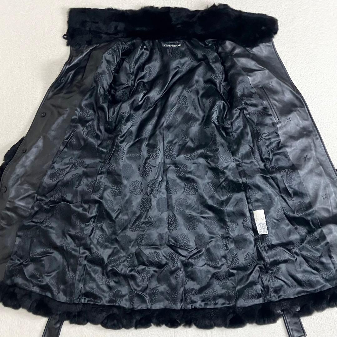 ヴィヴィアンタム　レッキスラビット　ラムレザー　ロングコート　裏地花柄　ブラック