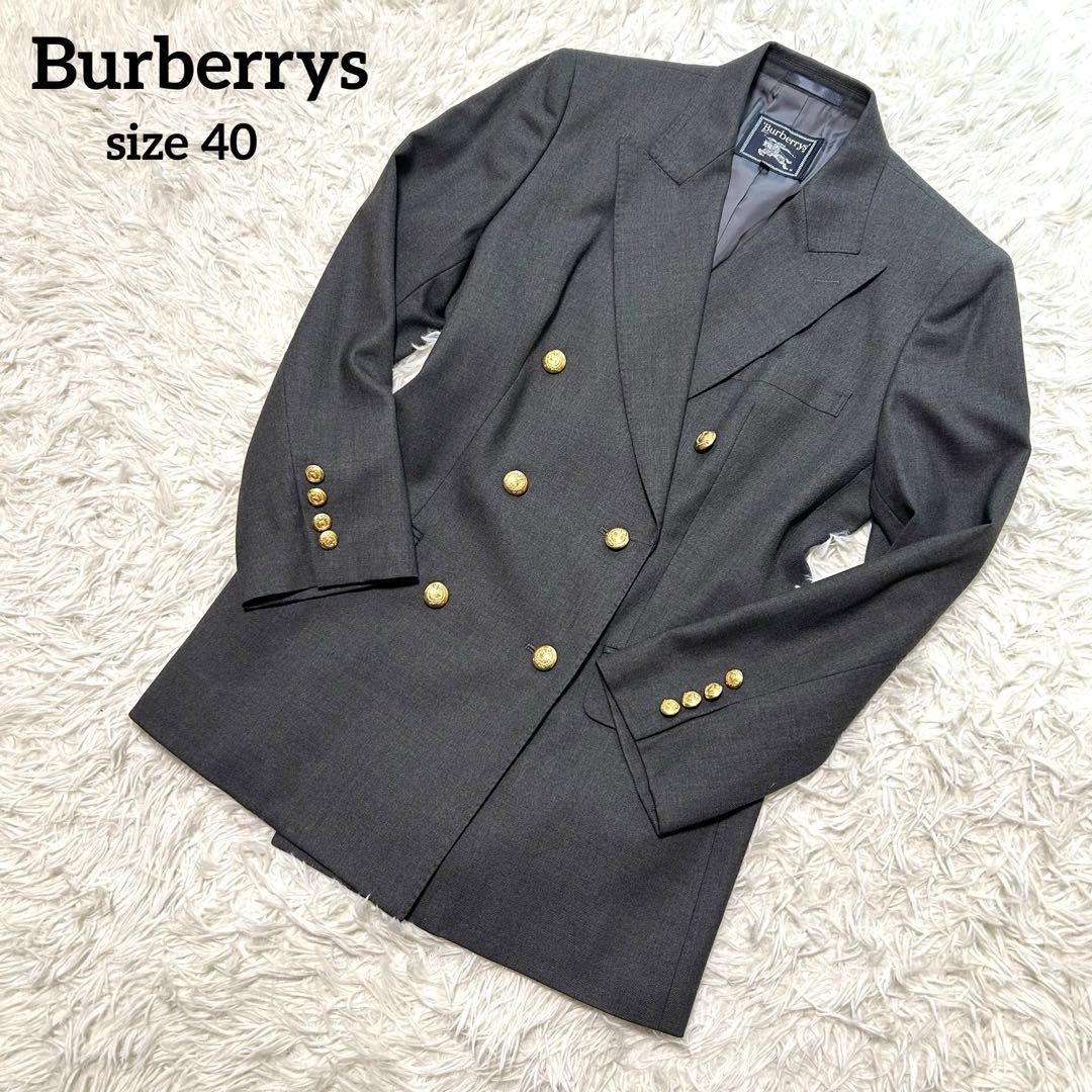 バーバリーズ　テーラードジャケット　40 グレー系　ダブル　金ボタン　カシミヤ混