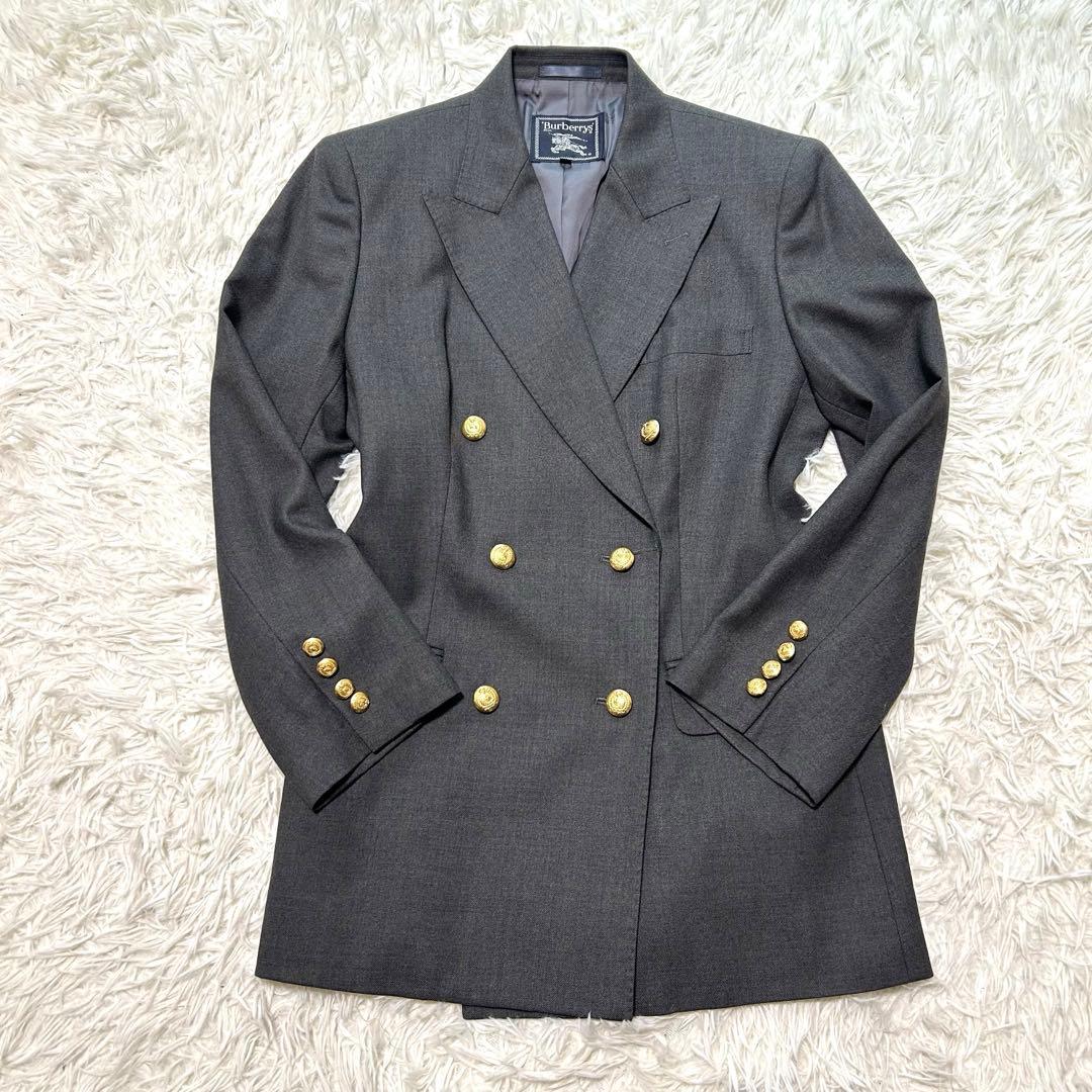 バーバリーズ　テーラードジャケット　40 グレー系　ダブル　金ボタン　カシミヤ混