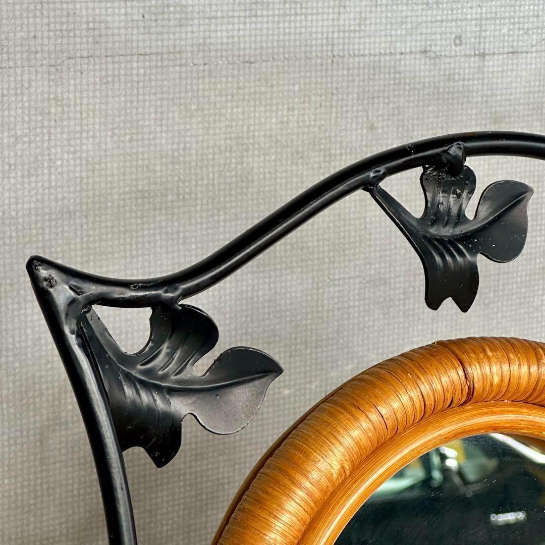 ✿レトロ✿可愛いアイアン装飾 ラタンフレーム 全身鏡 姿見 アンティーク調