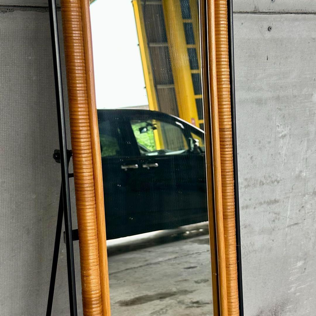 ✿レトロ✿可愛いアイアン装飾 ラタンフレーム 全身鏡 姿見 アンティーク調