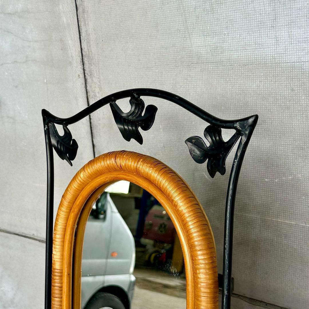 ✿レトロ✿可愛いアイアン装飾 ラタンフレーム 全身鏡 姿見 アンティーク調