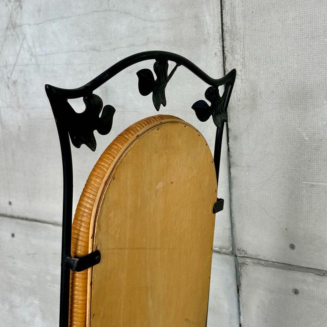 ✿レトロ✿可愛いアイアン装飾 ラタンフレーム 全身鏡 姿見 アンティーク調