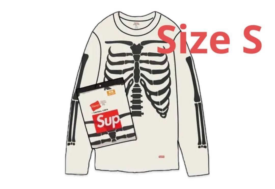 Hanes サーマルクルー スケルトンプリント S