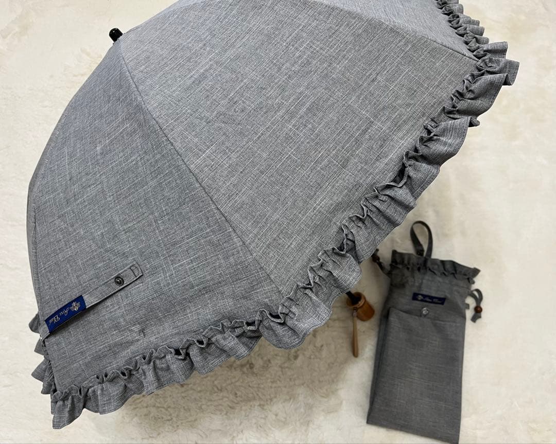 新品未使用　芦屋ロサブラン　日傘　2段折り　フリル　グレー　遮光100%