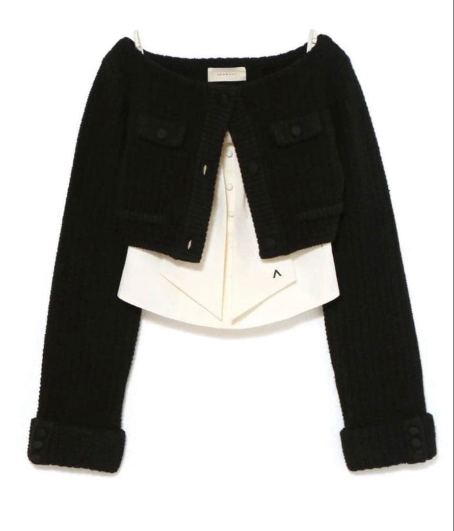 トップス Twiggy tweed ribbon set tops black