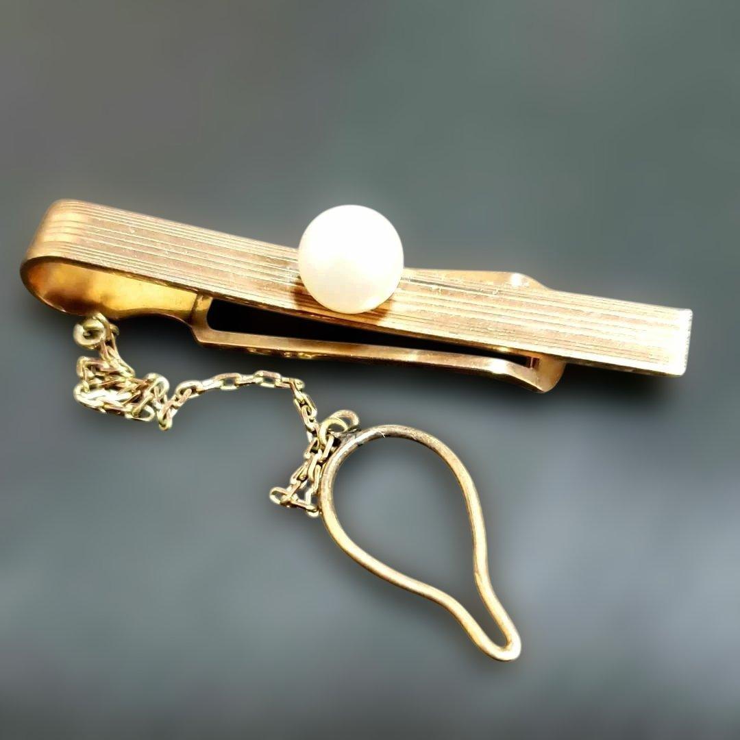 ストライプデザイン 本真珠　ネクタイピン K10