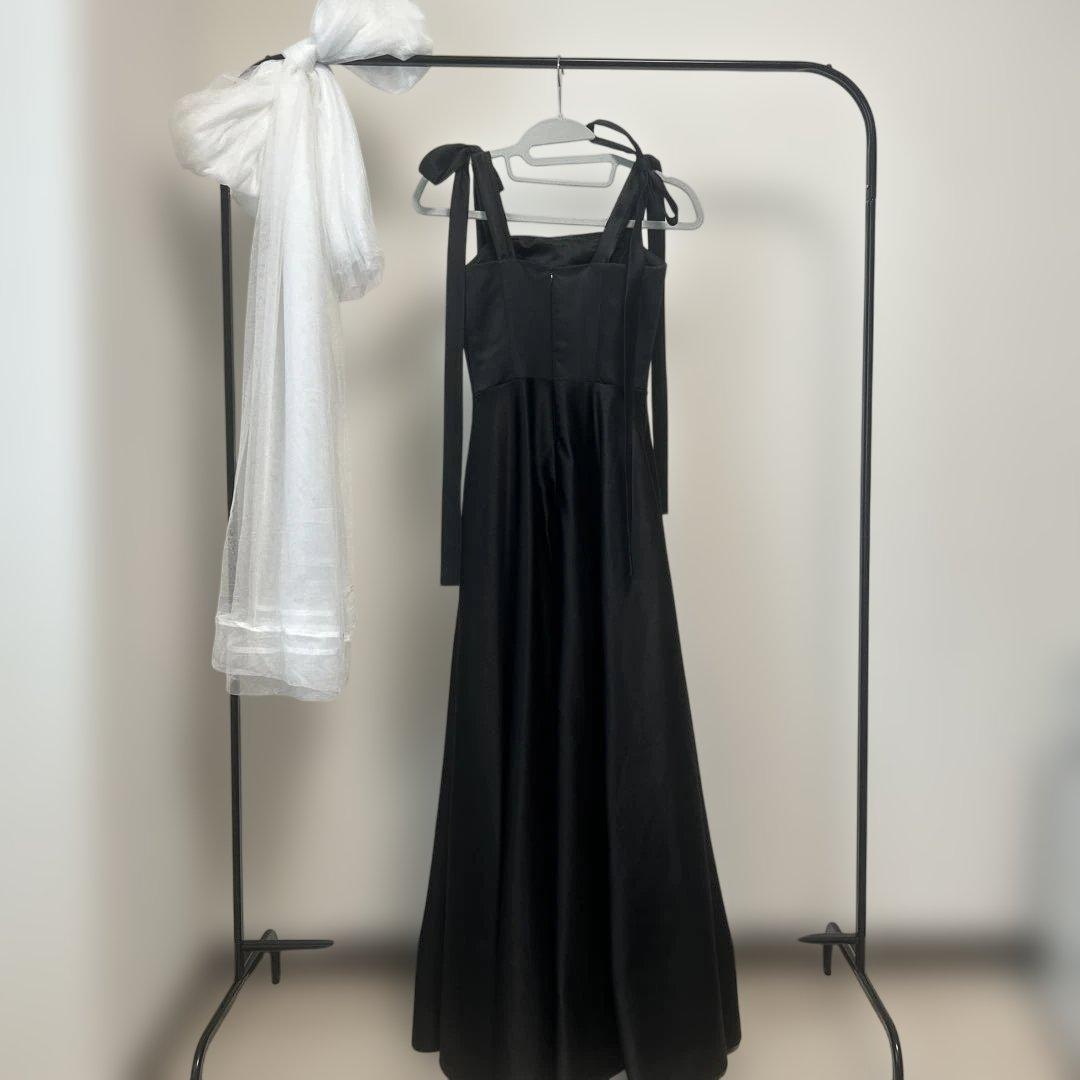 ブラックウェディングドレス 韓国風 前撮りドレス 二次会ドレス リボン