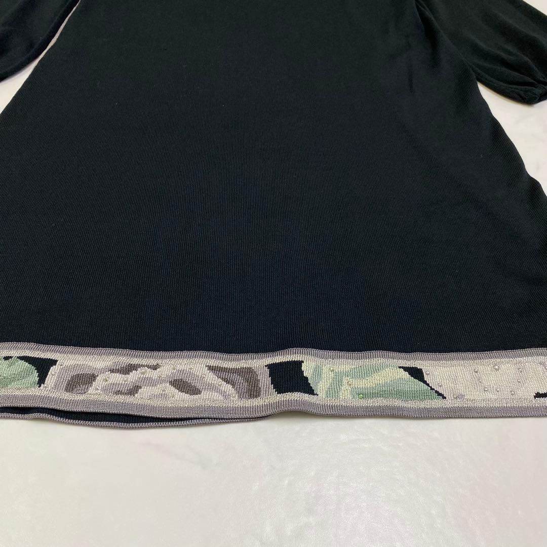 希少★LEONARD ニットワンピース 花柄 シルク ラインストーン L