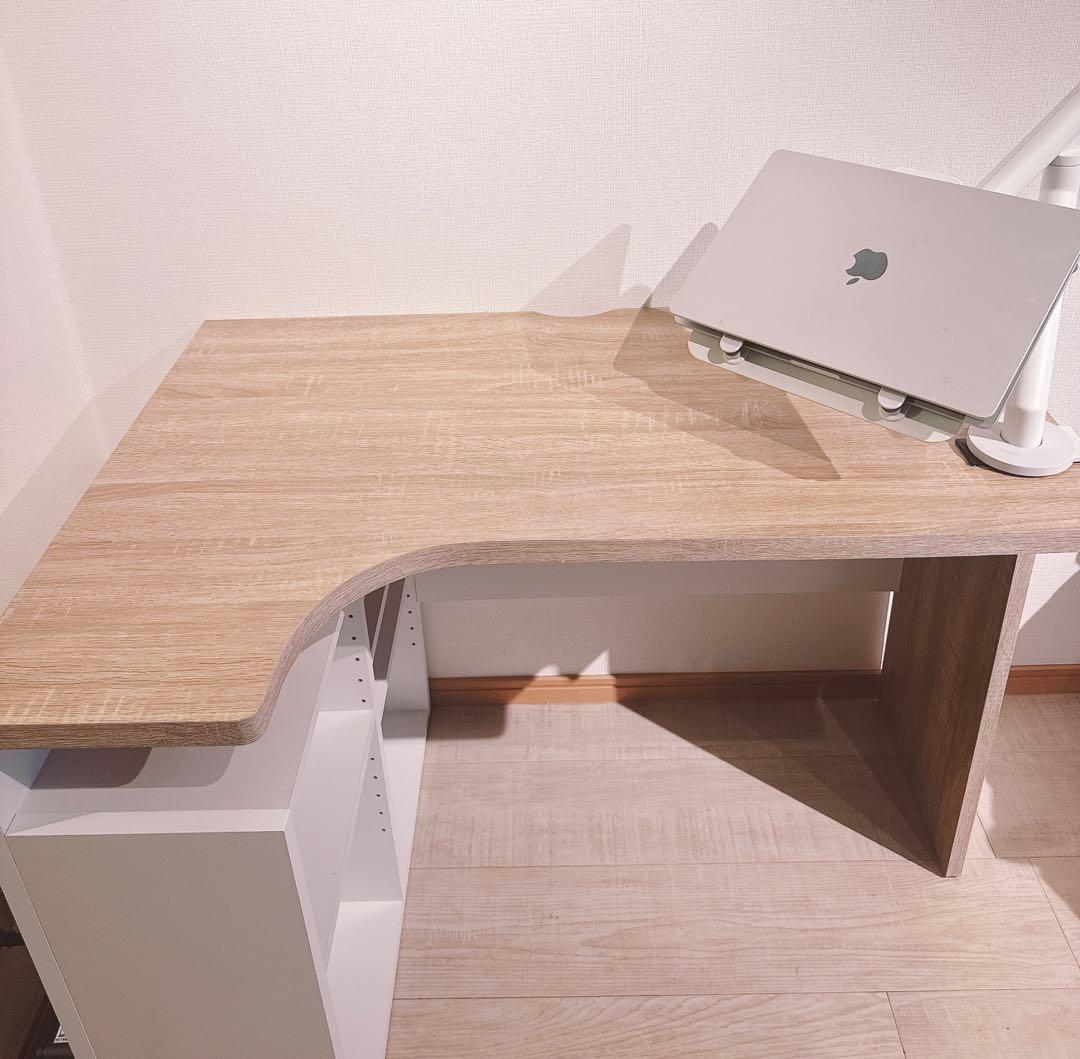 【LOWYA】L字型デスク 100cm幅 収納棚付き